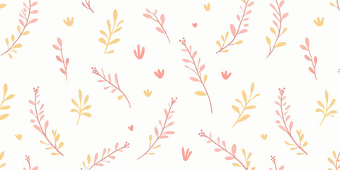 Seamless floral pattern. Background with flowers, leafs and berries.
