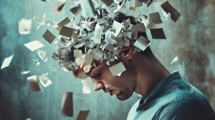 Overwhelmed Brain Experiencing Cognitive Overload and Stress Effects