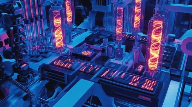 Futuristic DNA Computing Lab with Circuits and Experiments in Progress - Powered by Adobe