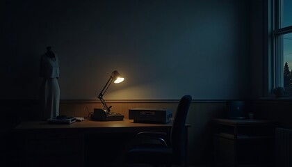 Desk Lamp Illuminating a Quiet Room at Night