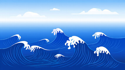 Abstract vector illustration of a sea and sky landscape with waves and clouds, capturing the essence of nature's ocean beauty