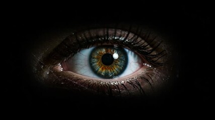 Close-up of a human eye with vibrant colored iris in darkness - Powered by Adobe
