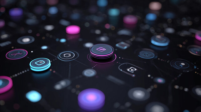 AI assistant showing floating user icons, digital connection UI