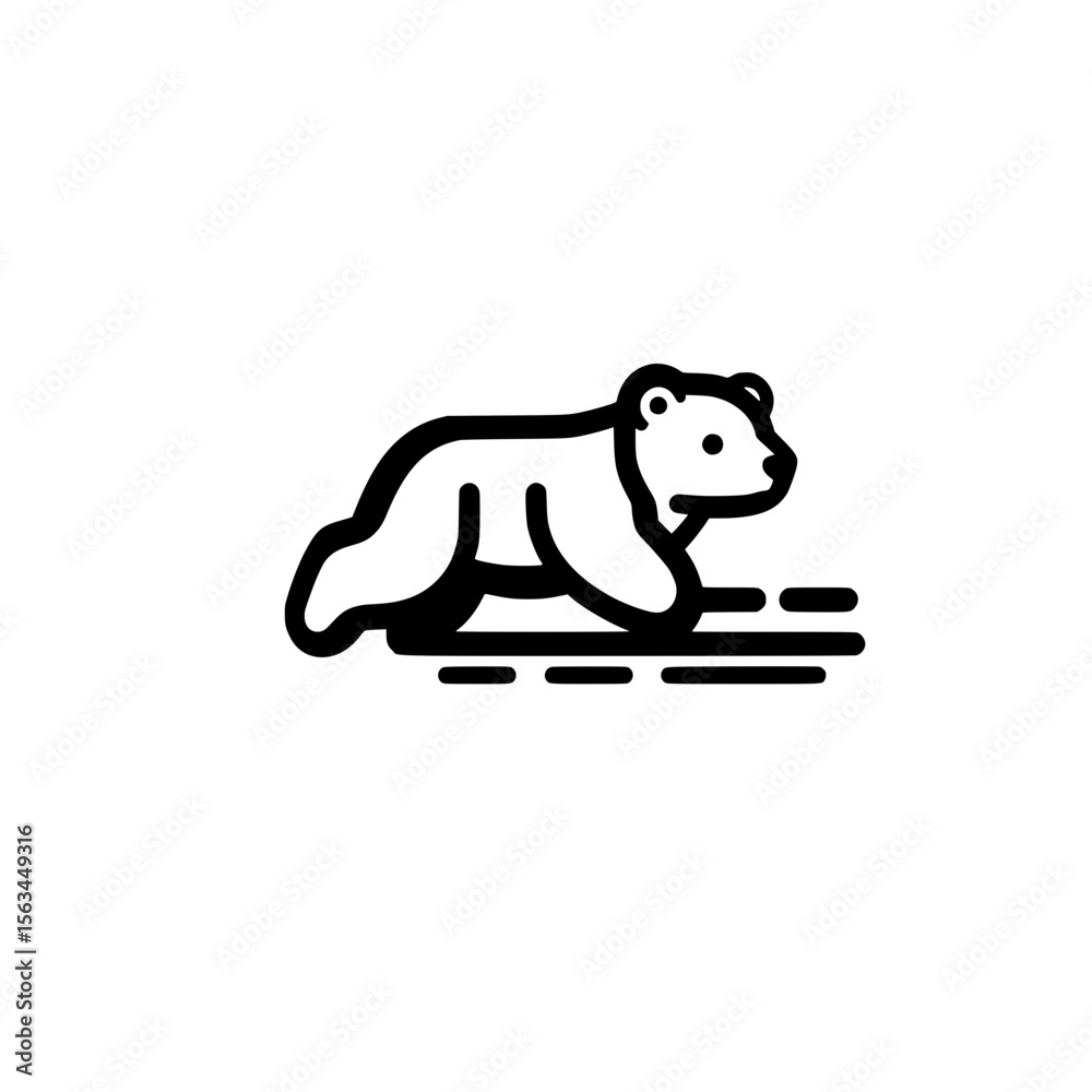 Poster vector icon of a bear in fast running pose with motion lines for wilderness and speed themes
