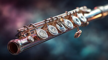 Obraz premium Close up of a Flute with Intricate Key Mechanism and Muted Color Scheme