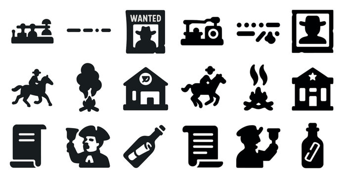 Wanted sign. A man in a cowboy hat is standing in front of a building. A horse is behind him