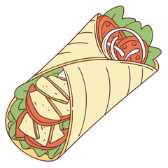 Delicious Chicken Wrap Isolated on White Background Vector Illustration