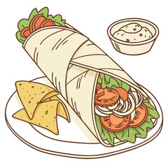 Delicious Chicken Wrap Isolated on White Background Vector Illustration