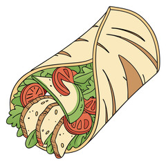 Delicious Chicken Wrap Isolated on White Background Vector Illustration