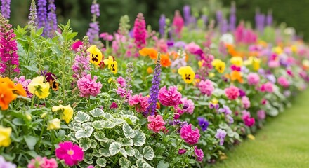 Obraz premium Vibrant flower bed bursting with a variety of colorful blooms in a garden setting