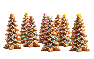 Tasty gingerbread cookies shaped like classic Christmas icons perfect for holiday treats and festive scenes isolated on transparent background PNG