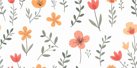 Monochrome Seamless Pattern with Vintage Flowers
