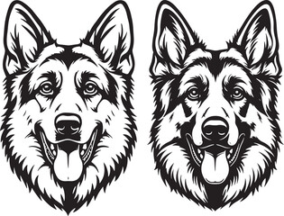 German Shepherd Dog Happy Face Pet Silhouette vector illustration