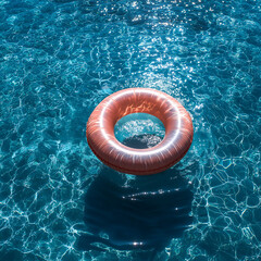 inflatable pool float in clear blue water summer background swimming pool scene from above float in water 