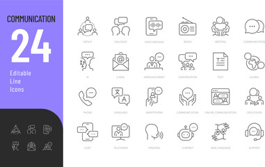 Communication Editable Icons set. Vector illustration in modern thin line style of icon pack contain dialogue, voice massage, online chat, and more. Isolated on transparent background. © Vectuz