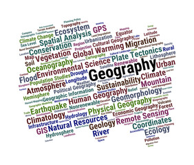 Geography Word Cloud. Essential Concepts In Physical, Human, And Environmental Geography