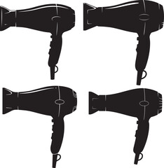 Hair Dryer Beauty Tool Silhouette Vector Set vector illustration