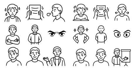 Fototapeta premium Series of cartoon faces with one saying 