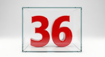 Red Number 36 in Glass Cube Minimalist 3D Render