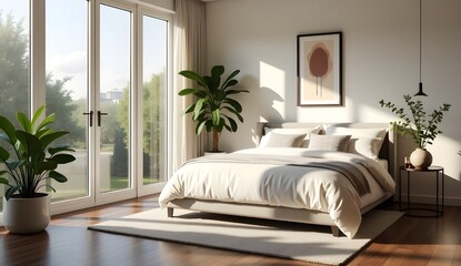 Stylish room interior featuring a plush relaxing bed