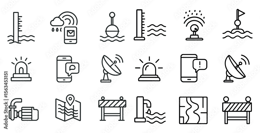 Fototapete set of icons for various devices and objects, including a cell phone, a map, a stop sign, and a weat