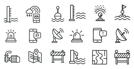 Set of icons for various devices and objects, including a cell phone, a map, a stop sign, and a weather station