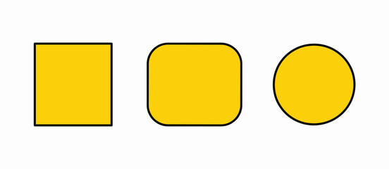 Geometric shapes: square, rounded rectangle and circle, yellow, graphic resource