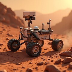 Mars Rover Exploring Red Planet Surface in Desert Landscape Adventure