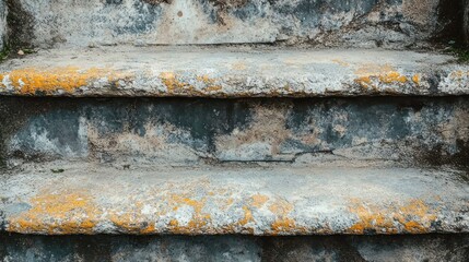 Aged stone steps, weathered texture, outdoor staircase, background of decaying concrete. Possible use Architectural photography, textures, aged background