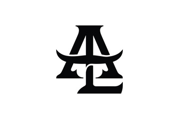 A stylized black monogram of the letters a and l on a white background