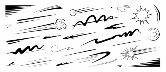 Comic speed lines set, vector illustration cartoon motion effects, action movement graphics