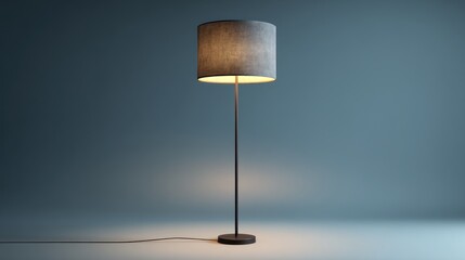 Minimalist floor lamp illuminating a serene teal space with soft light