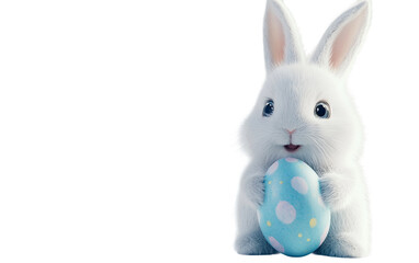 Obraz premium Adorable white bunny plush holding a colorful Easter egg perfect for holiday celebration displays isolated on transparent background PNG