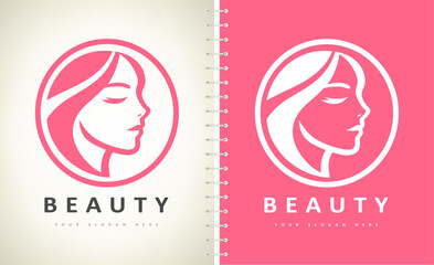 Woman face and hair logo. Beauty saloon design