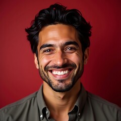 Man Smiling Portrait with Warm Red Background Close-up