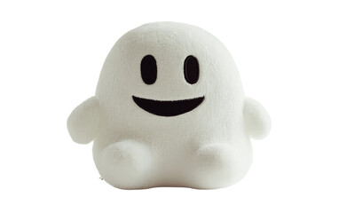 Adorable ghost plush toy with a friendly smiling face perfect for Halloween themed indoor decorations isolated on transparent background PNG