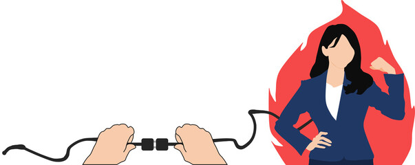 やる気スイッチが押され気合が違うビジネスウーマンのイラスト