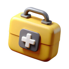 3d yellow first aid kit with medical cross isolated on transparent background