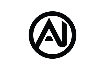 A black and white logo featuring the letters a and j inside of a circle