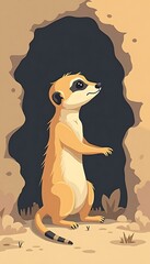 Meerkat Standing Alert Near Burrow Entrance Illustration