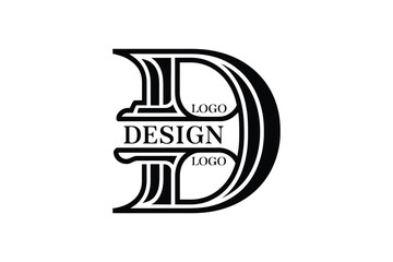A stylized letter d logo with the word design centered in the middle bar