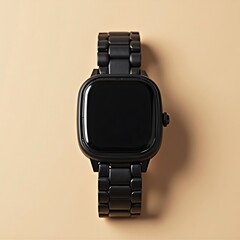 Modern Black Smartwatch with Metal Band on Neutral Background