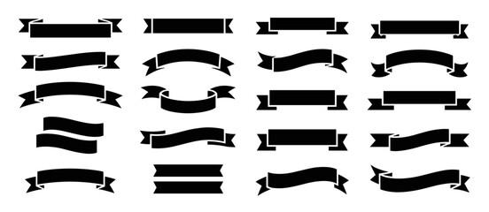 Set of black banner ribbon shapes for graphic design elements, message banner