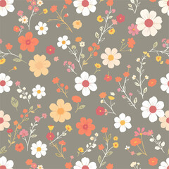 Floral seamless pattern set, trendy graphic digital papers with botanical elements, flowers, leaves for your design. Hand drawn collection. Vector illustration