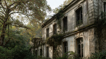 Fototapeta premium Decaying villa overgrown with trees