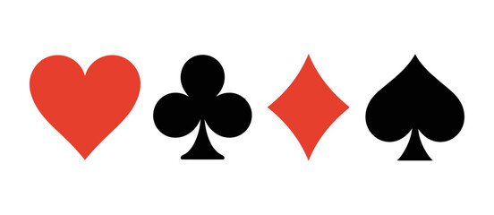 Card Suits: Heart, Club, Diamond, Spade. Gambling, Game, Luck, Symbol, Playing Cards.