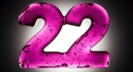 Vibrant Pink Number Twenty-Two with Water Droplets