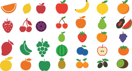 fruit and vegetables Fruit Icon Pack – 30 Colorful Vector Illustrations in Grid Layout