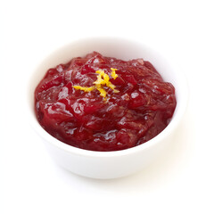 Thanksgiving dishes Cranberry sauce with sugar and lemon zest on a white background