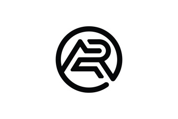 A stylized black and white logo featuring the letters a and r in a circle